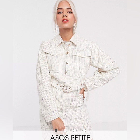 ASOS Petite Exaggerated Sleeve Boucle Blazer & Mini Skirt - Picture 2 of 16